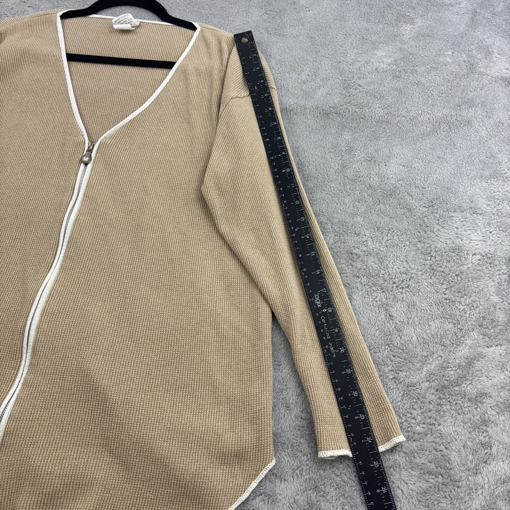 VTG Fitigues Waffle‎ Knit Zip Up Sweater Jacket Womens S Beige Comfy Loungewear - Picture 9 of 14